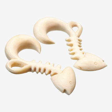 Detail View 2 of A Pair of Fish Bone Fossil Wood Ear Gauge Taper Hanger